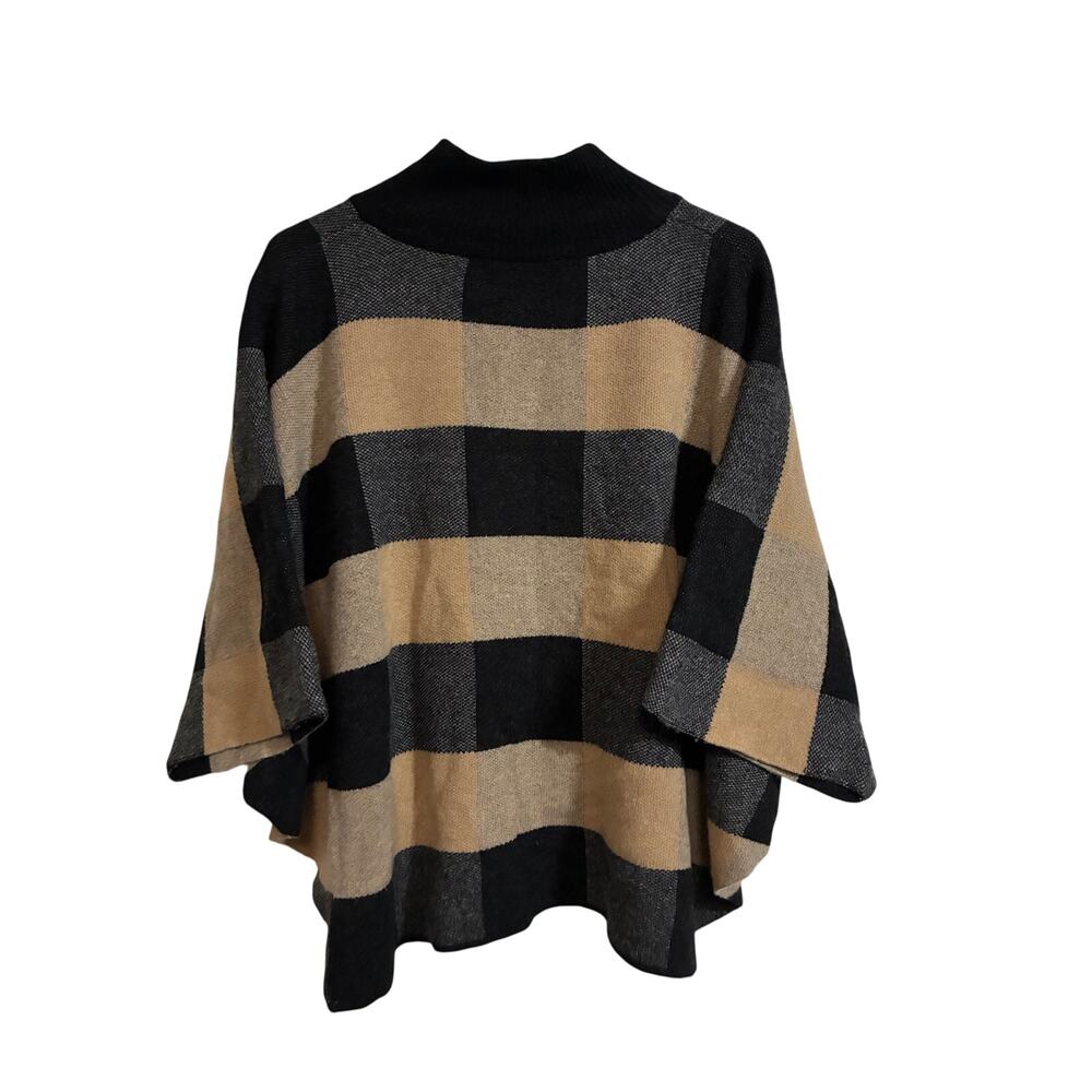 Note di Anita Made Italy Merino Wool Cashmere Plaid Poncho Sweater One Size